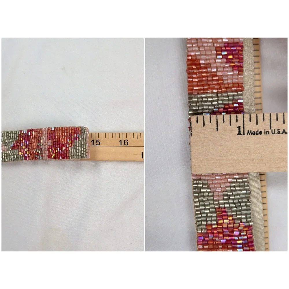 Beaded Elastic Waist Belt Pink Orange Geometric Snap Stretch M/L NWT